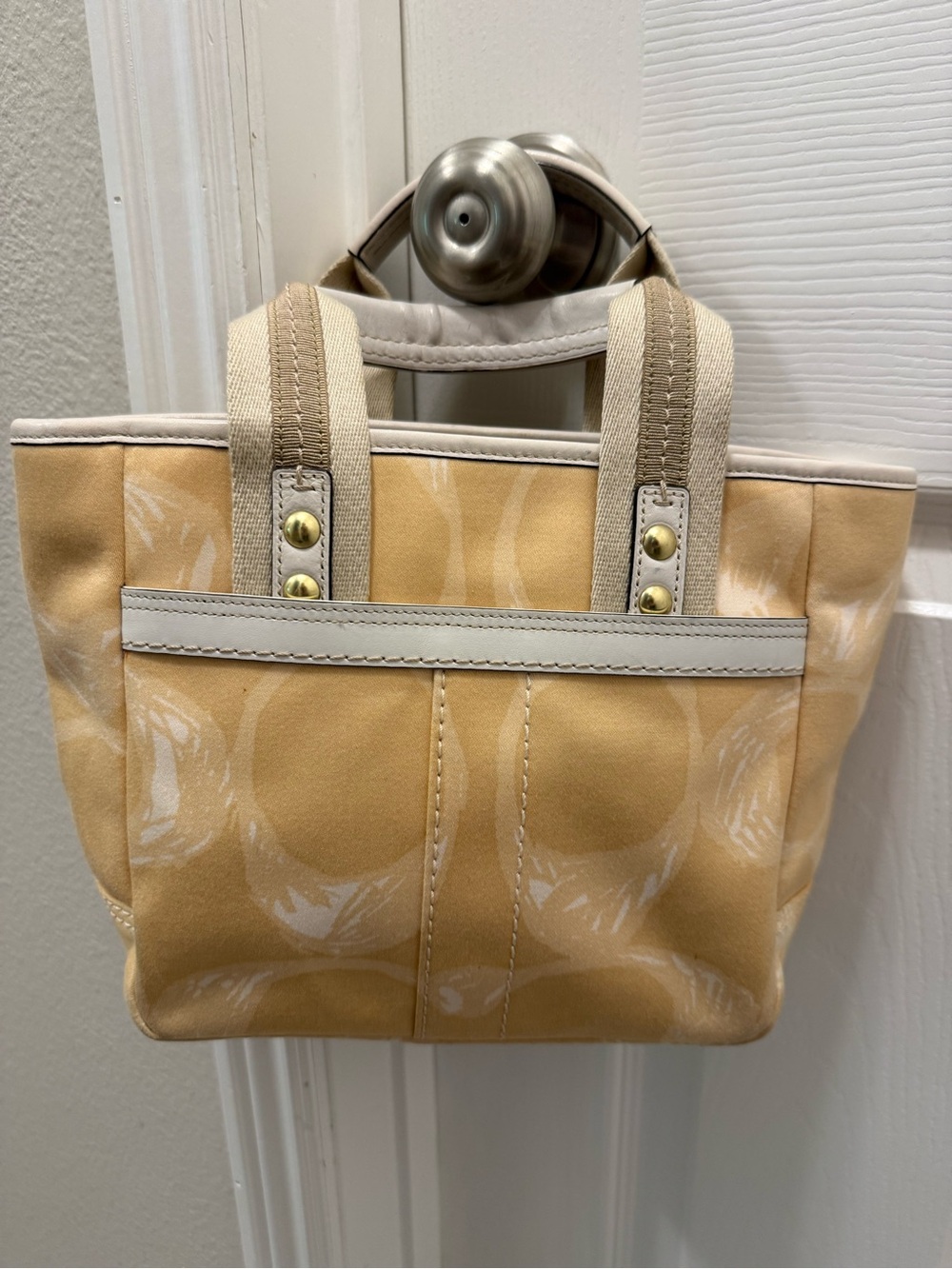 Coach Beige Scribble Signature Small Mini Tote with White Trim Y2K - Picture 2 of 9